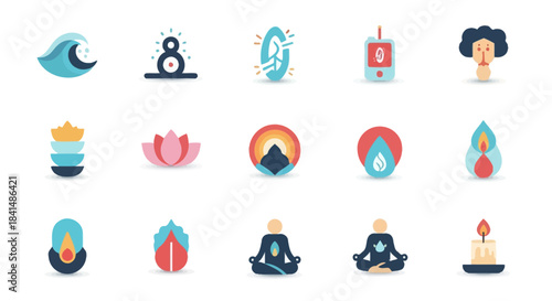Collection of Colorful Spiritual and Meditative Icons with Gradient and Flat Design.