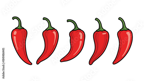 A vibrant illustration of four red chili peppers with green stems for culinary or spicy food concepts