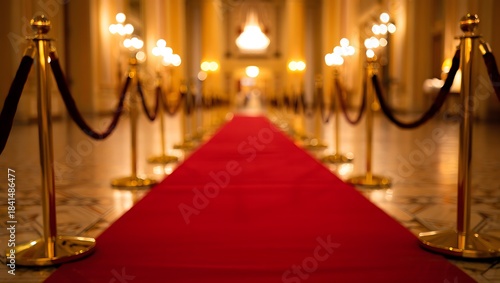 Luxury red carpet entrance with gold stanchions and barrier ropes, perfect for award ceremonies, premieres, VIP events, theatre shows, gala nights, and glamorous festive celebrations.
