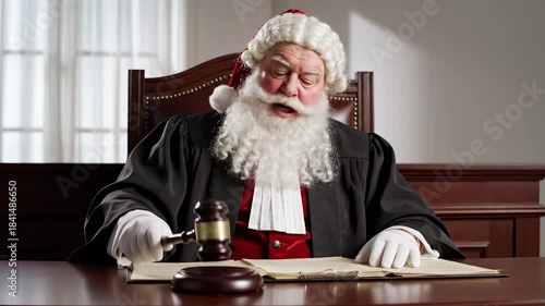 Judge Santa Claus wearing traditional robe presides legal court ru VFX