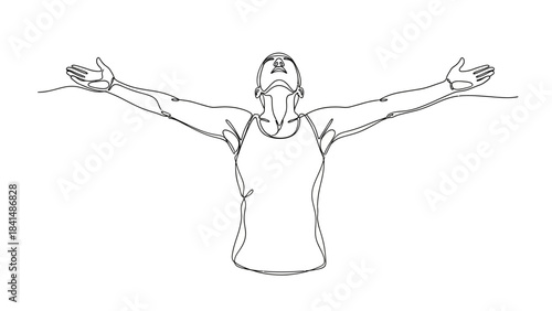 abstract single line drawing of a person embracing life with open arms reaching upwards
