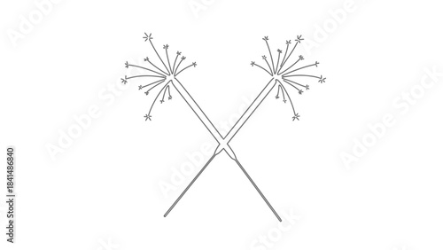 Minimalist line art illustration of two crossed sparklers on a white background