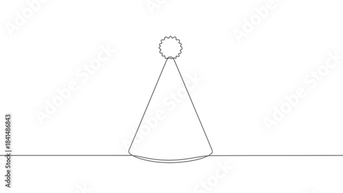 Simple line art drawing of a party hat centered on a white background