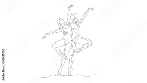 Ballet Duet: Graceful lines capture two ballet dancers in a beautiful and elegant dance, demonstrating perfect poise and movement.
