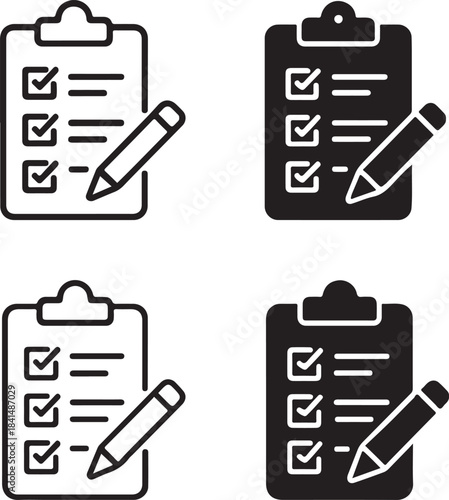 Isolated survey icon, analytic survey questionnaire feedback research symbol, modern survey icon with clean minimal black outline for research data analysis reporting branding