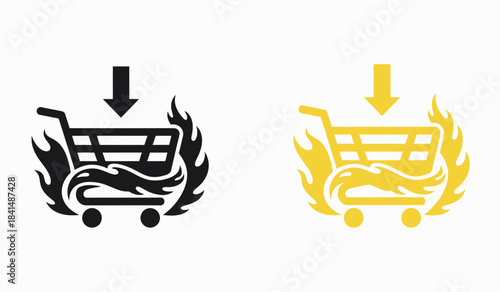 Burning shopping cart logo design with color variations