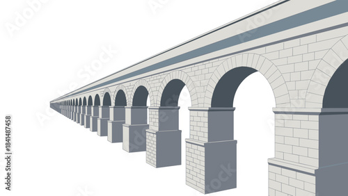 A long white stone bridge with many arches on a