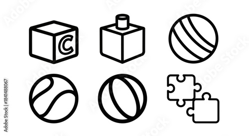 Collection of Playful Toys - Blocks, Balls, and Puzzle Pieces.