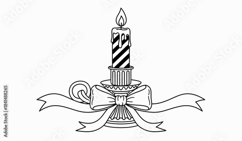 Vintage candle with ribbon and ornamental candlestick