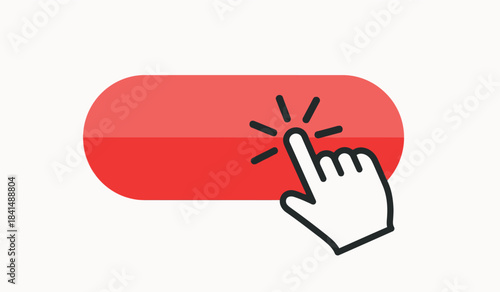 Hand pressing red button with spark effect