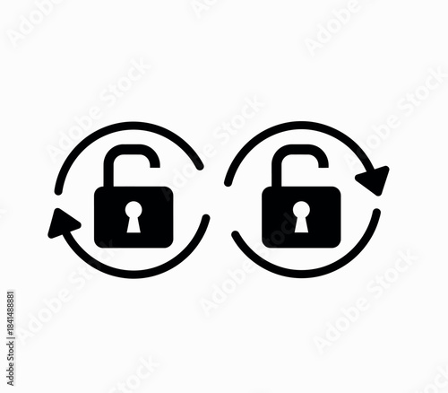 Two padlocks rotating with circular arrows icon