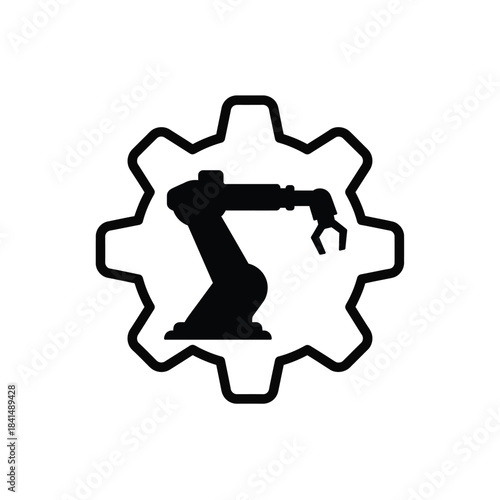 Silhouette of a wrench inside a gear symbol for industry