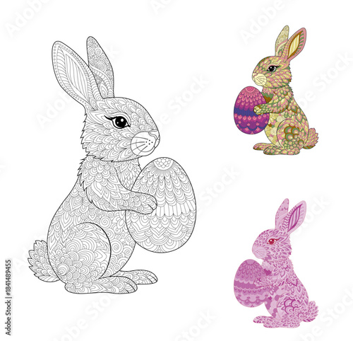Zentangle Easter Bunny with Egg - Vector Illustration for Adult Coloring Books