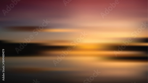 Vector art of blurry sunset over water with vibrant colors in the sky and reflection