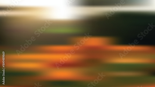 Vector art of blurry abstract image with orange and green hues and white light