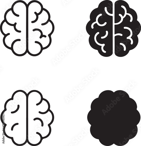 Isolated Brain icon, brain mind intelligence, intelligence brain thinking, minimal black outline, thin stroke vector, editable design, modern ui element, buyer focused brain icon