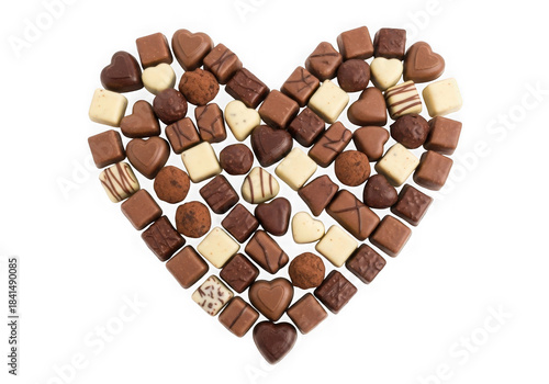 Heart shape made of assorted chocolates