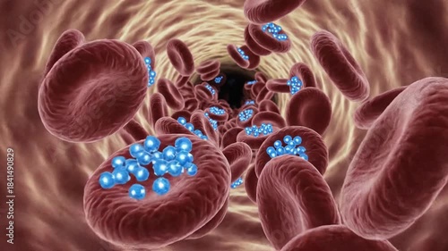Nanoparticles Delivering Medicine Through Bloodstream with Red Blood Cells.