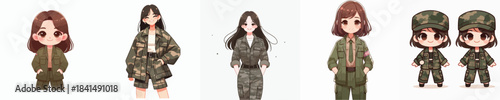 Cute and Beautiful Girl Army Outfit Vector Illustration