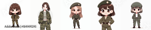 Cute and Beautiful Girl Army Outfit Vector Illustration