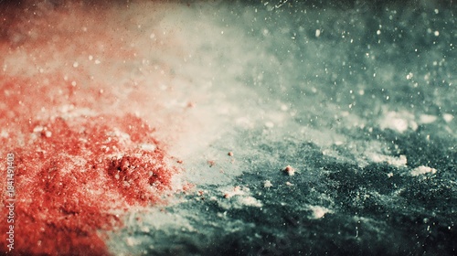 Abstract Red and Blue Powder Explosion on Dark Surface with Fine Particles