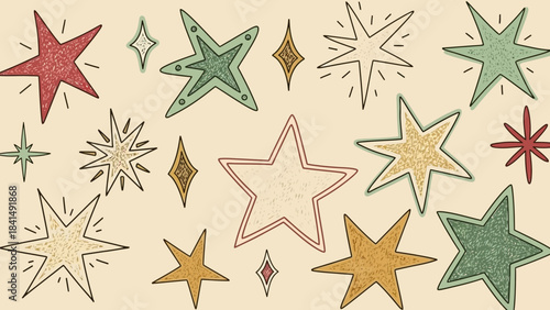 Twinkling Stars Illustration: A captivating array of hand-drawn stars, each with its unique charm and sparkle, against a gentle, textured backdrop. Evoking a sense of wonder and childlike delight.