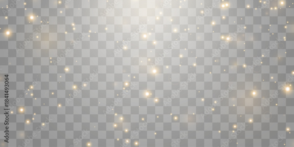 Obraz premium Vector magical light dust, dusty shine. Flying particles of light. Christmas light effect. Sparkling particles of fairy dust glow in transparent background. Vector illustration on png