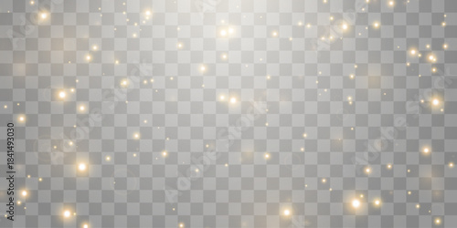 Vector magical light dust, dusty shine. Flying particles of light. Christmas light effect. Sparkling particles of fairy dust glow in transparent background. Vector illustration on png