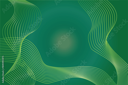 Green abstract background with neon wavy lines and a glowing effect
