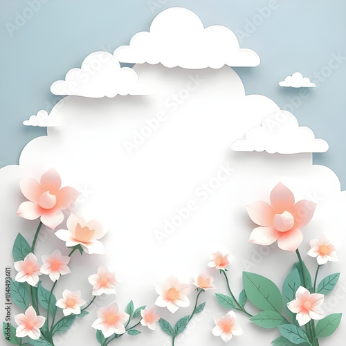 paper, flower, flowers, cloud, clouds, arrangement, background, kids, children, childlike, playful, cute, fun, colorful, pastel, soft, craft, handmade, papercut, paperart, collage, decoration, decor, 