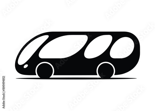 Modern Futuristic Bus Silhouette – Public Transport Vehicle Icon in Black and White