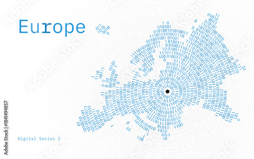 Europe Circle Digital Binary Map in Tech Pattern. Green Futuristic Design