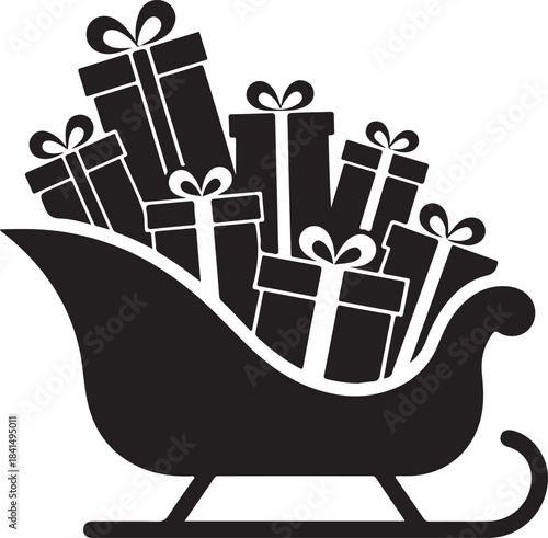 Santa Sleigh Filled with Wrapped Christmas Gifts wrapped presents bows