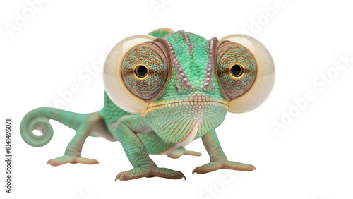 Funny Green Chameleon with Exaggerated Big Googly Eyes isolated PNG with Transparent Background