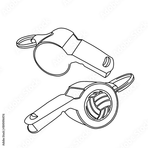 Two Whistles with Different Designs in Line Art.