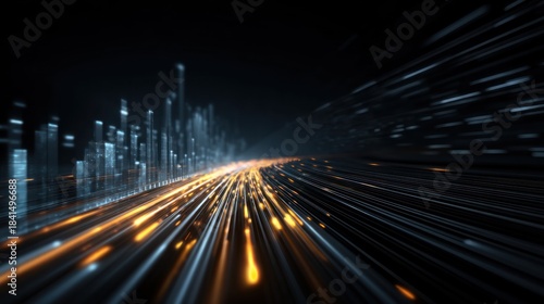 Abstract futuristic city and data flow
