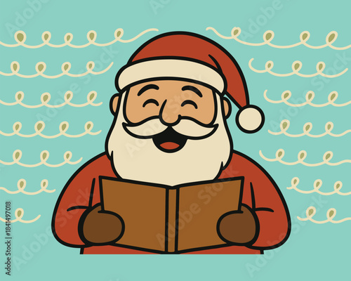 Santa Claus carries a heavy bag of gifts while standing beside a beautifully decorated Christmas tree