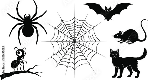 Halloween animal silhouette icons collection