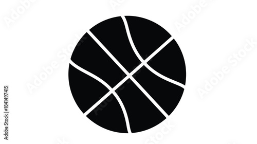 A simple black and white illustration of a classic basketball design
