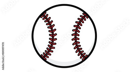 A simple illustration of a classic red stitched baseball with a black outline