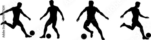 Soccer Players Kicking and Dribbling Silhouettes: Football Athletes Vector Set