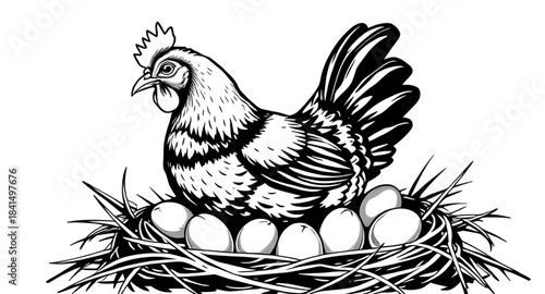 hen and eggs creative vector isolated, hen and eggs hand drawn flat illustration, hen and eggs isolated sketch vector illustration, hen and eggs cartoon vector flat, hen and eggs flat design vector il