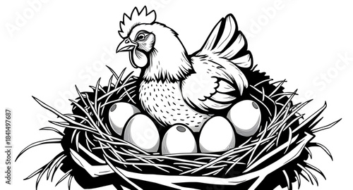 hen and eggs vector artwork, hen and eggs vector illustration design, hen and eggs flat vector isolated, hen and eggs hand drawn vector illustration, hen and eggs decorative vector isolated, hen and e
