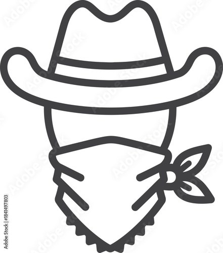 Cowboy bandit face line icon illustration