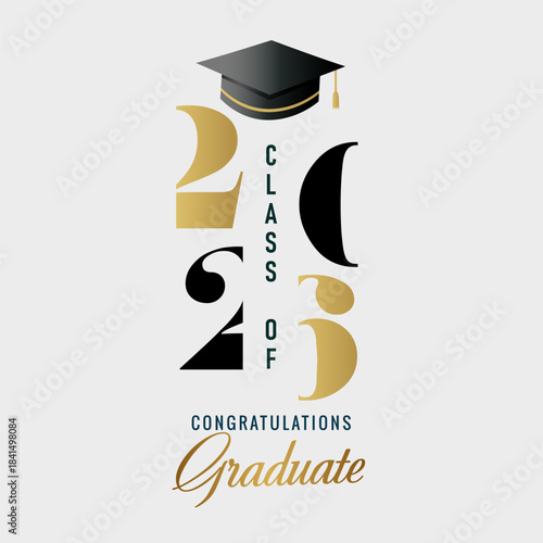 Class of 2026 congratulation truncated logo design. Congrats Graduation lettering 2026 with academic cap. Vector template for design party high school or college - You did it banner