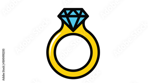 A vibrant illustration of a golden ring with a sparkling blue diamond