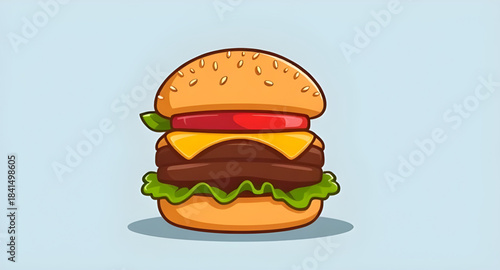 cute cartoon burger vector, burger clipart illustration, cartoon fast food burger illustration, hand-drawn burger vector, kawaii burger illustration vector, burger character clipart, funny burger cart