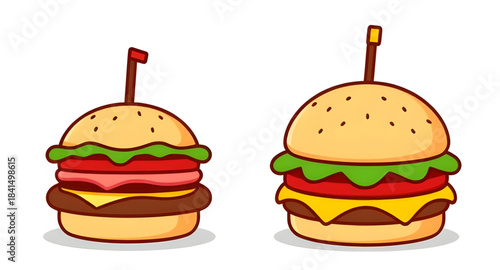 cartoon cheeseburger vector, cute burger clipart illustration, hand-drawn burger vector, funny burger mascot illustration, kawaii burger illustration vector, burger with lettuce clipart, burger food v
