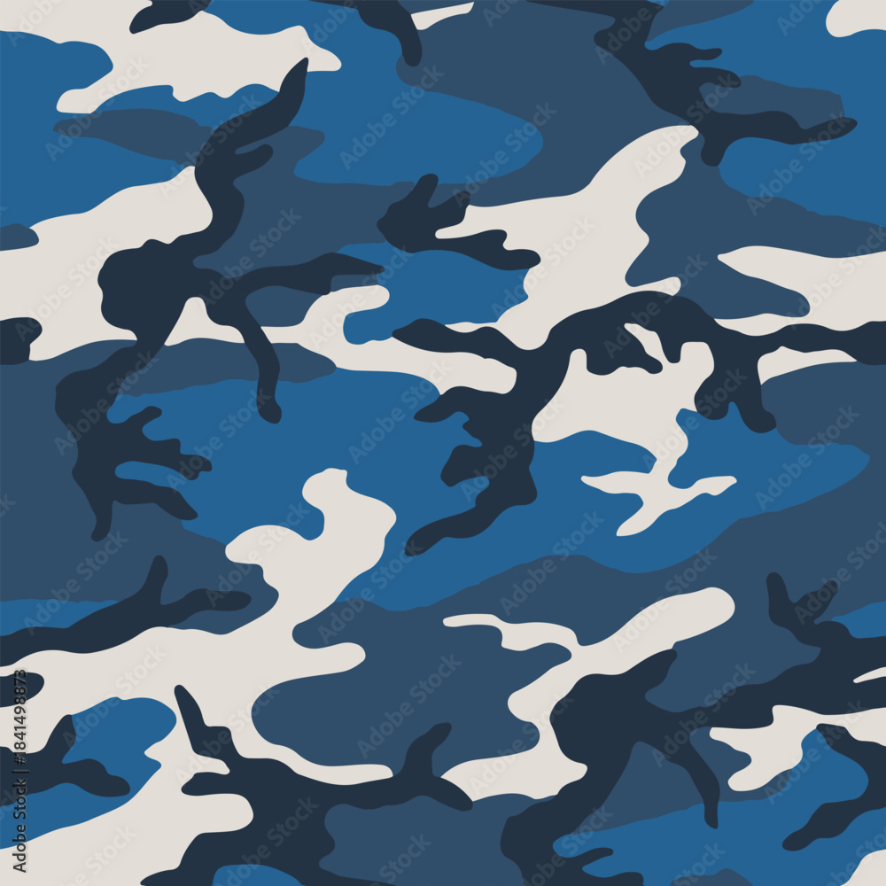 Naklejka premium blue camouflage military background, dark pattern, repeat texture vector illustration
