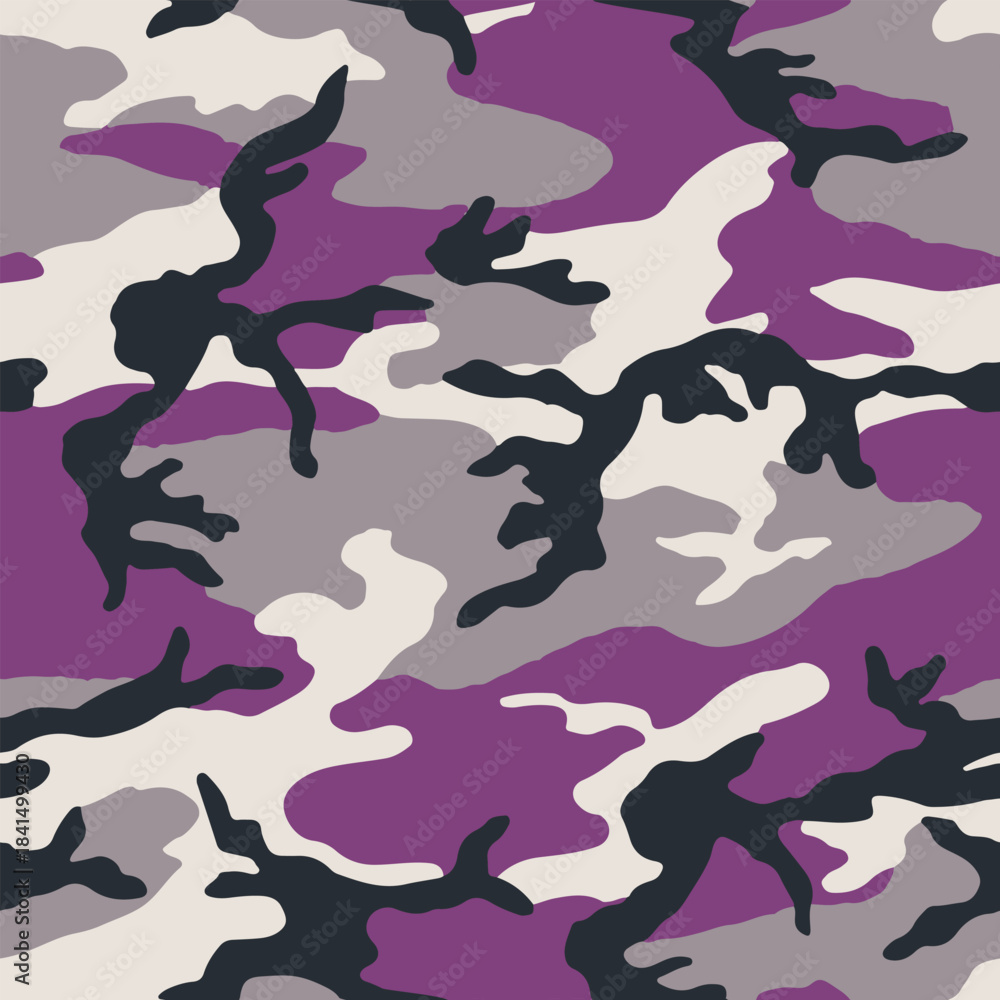 Naklejka premium Purple woodland camouflage seamless pattern, us army camouflage, hunting camouflage, hunting background